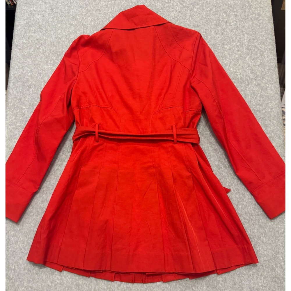 Guess‎ Womens Red Belted Trench Coat Pleated Hem Paisley Lining Large Y2K - Picture 13 of 15